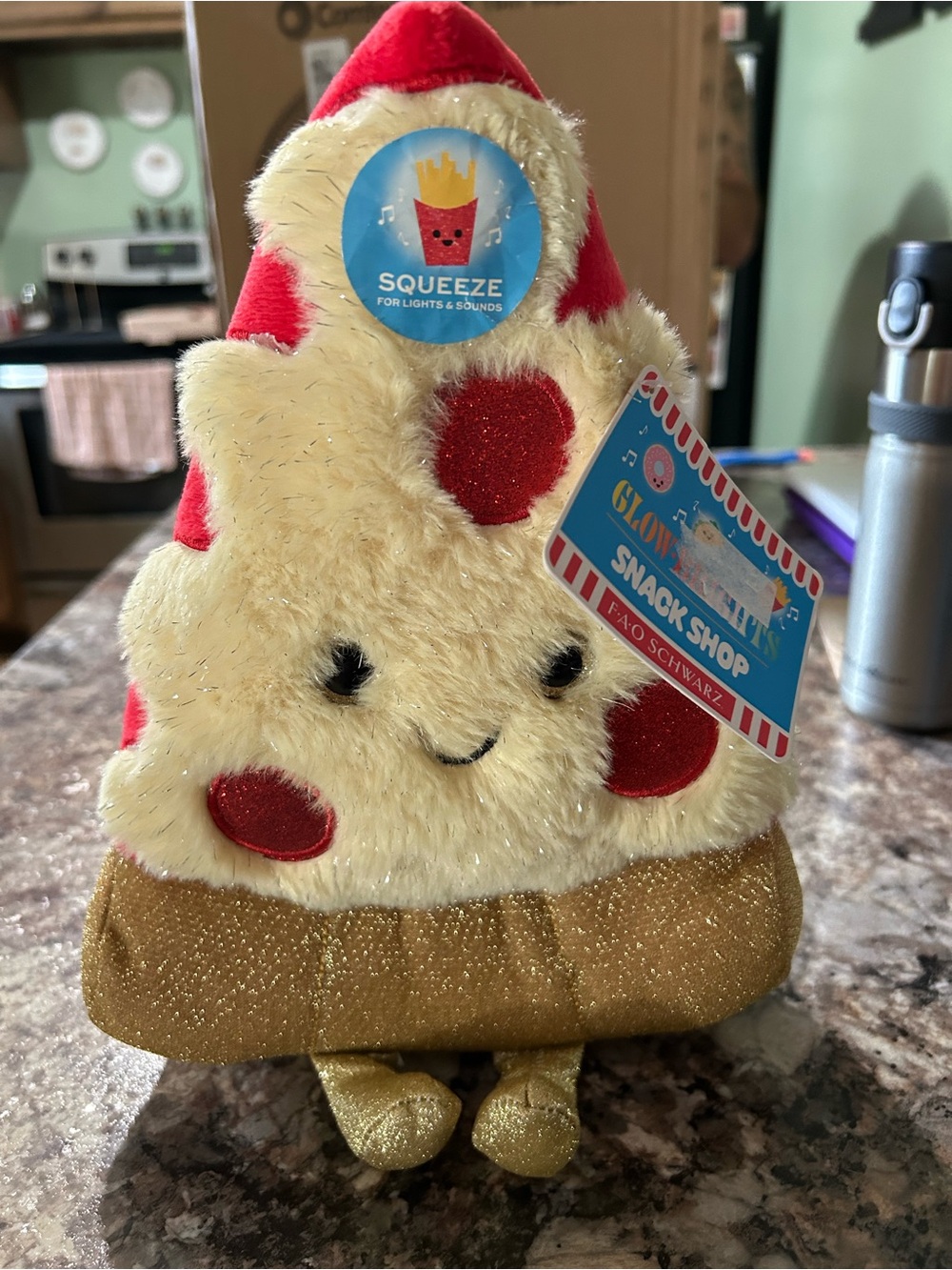 FAO Schwarz Plush Pizza Slice Light & Sound Toy in Cream, Red & Gold
